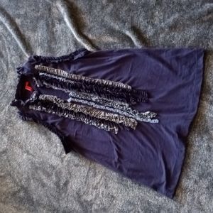 One September sleeveless navy top ruffled front